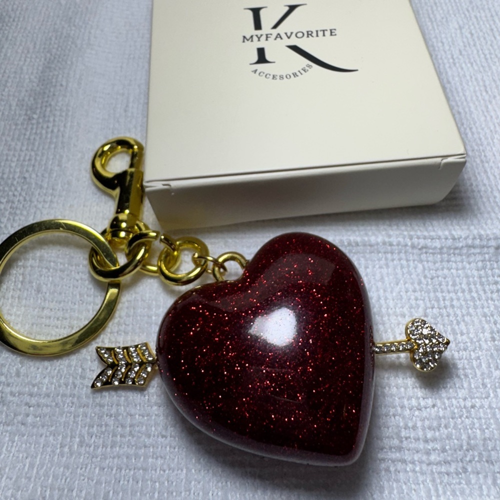 Red Heart Keychain/Bag Charm with Gold Accents